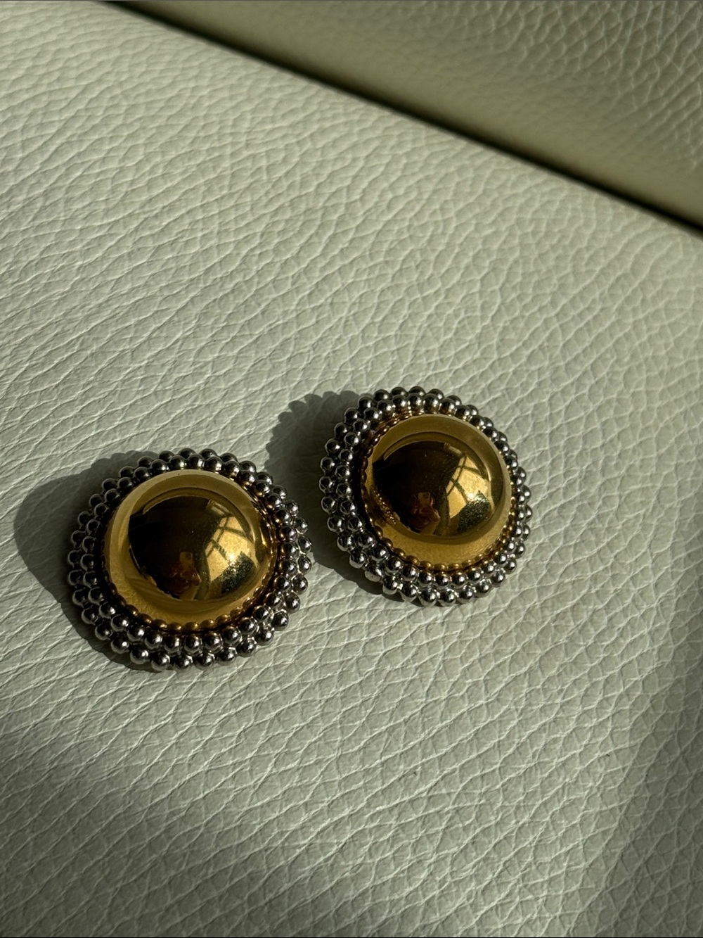 Gold-Tone Dome Beaded Border Clip Earrings - Unbranded